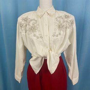 Jane Ashley cotton floral embellished shirt, sz M